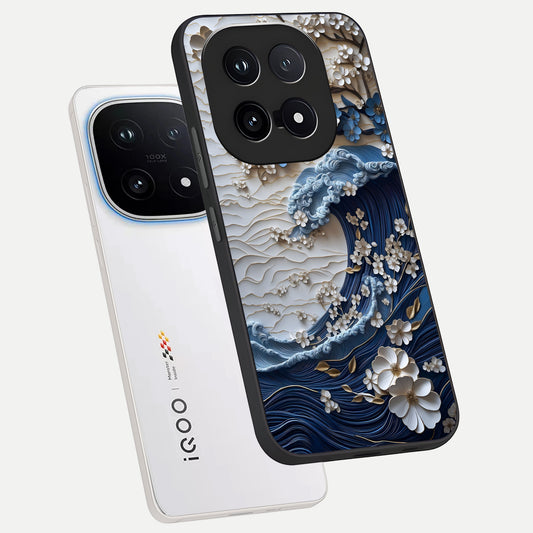 Blossom Wave Art phone case for iQOO 15 showing premium glass back cover with detailed artwork