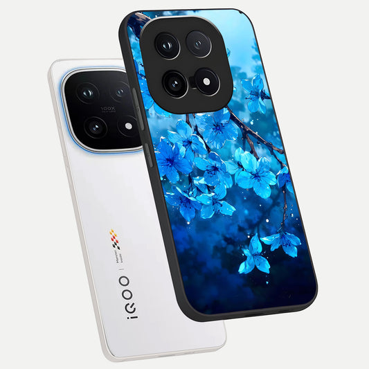 Blue Blossoms Branch phone case for iQOO 15 showing premium glass back cover with detailed artwork