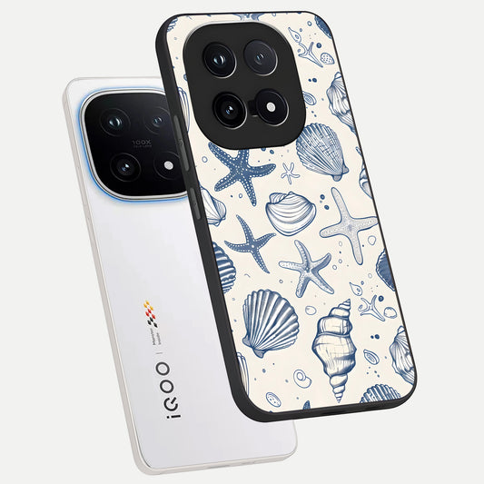 Blue Ocean Outline phone case for iQOO 15 showing premium glass back cover with detailed artwork