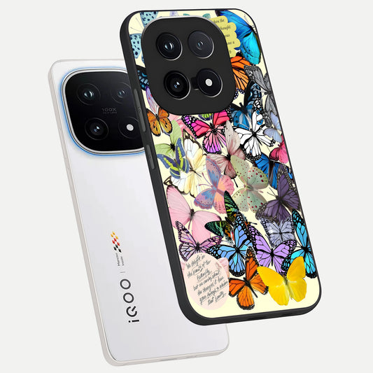 Butterflies Petal Dream phone case for iQOO 15 showing premium glass back cover with detailed artwork