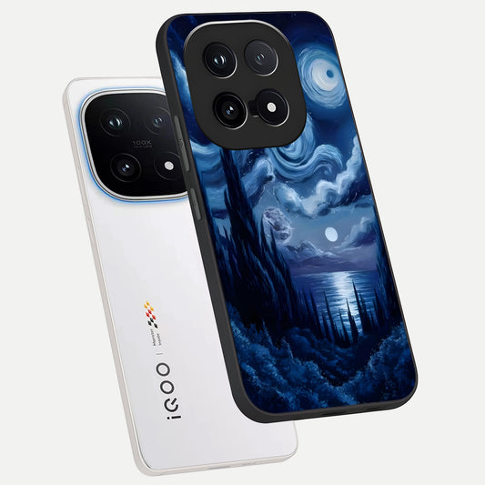 Celestial Dream Van Gogh phone case for iQOO 15 showing premium glass back cover with detailed artwork
