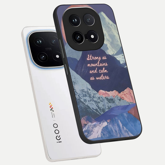 Celestial Mountain Calm phone case for iQOO 15 showing premium glass back cover with detailed artwork