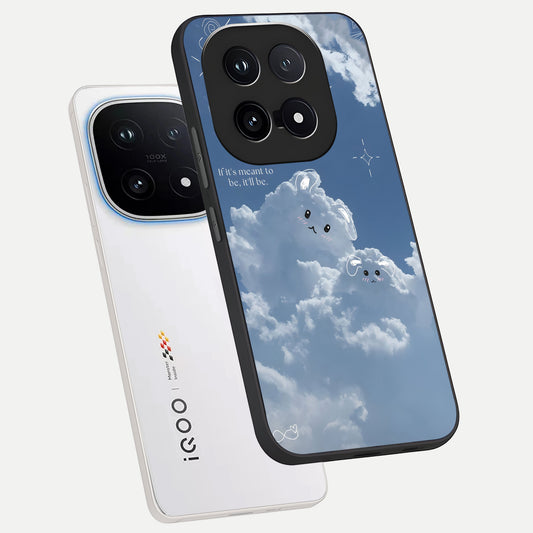 Cloud Bunny Dreams phone case for iQOO 15 showing premium glass back cover with detailed artwork