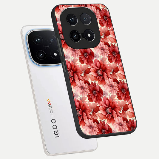 Crimson Love Petals phone case for iQOO 15 showing premium glass back cover with detailed artwork