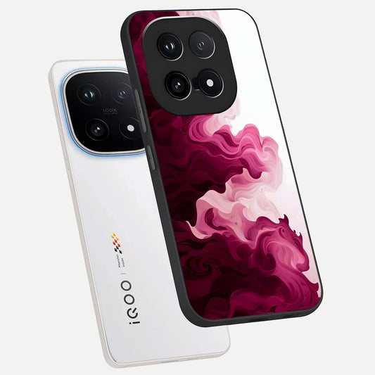 Crimson Wave Flow phone case for iQOO 15 showing premium glass back cover with detailed artwork