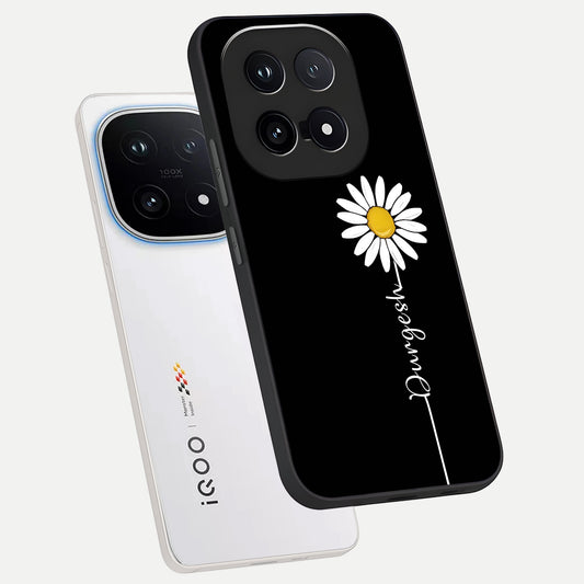 Custom Name White Flower phone case for iQOO 15 showing premium glass back cover with detailed artwork