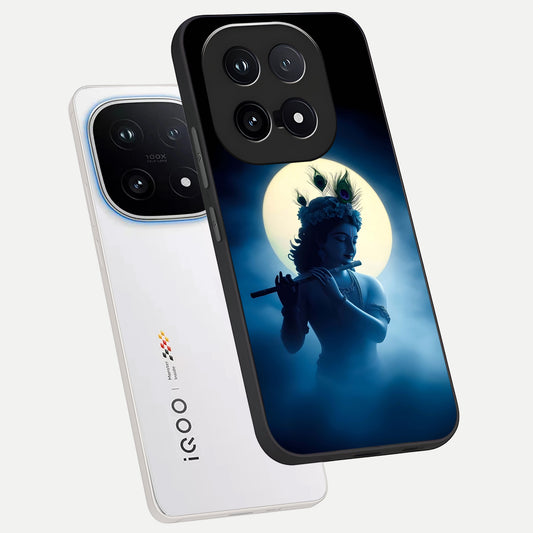Divine Moon Flute phone case for iQOO 15 showing premium glass back cover with detailed artwork