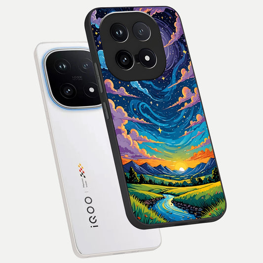 Dreamy Night Landscape phone case for iQOO 15 showing premium glass back cover with detailed artwork