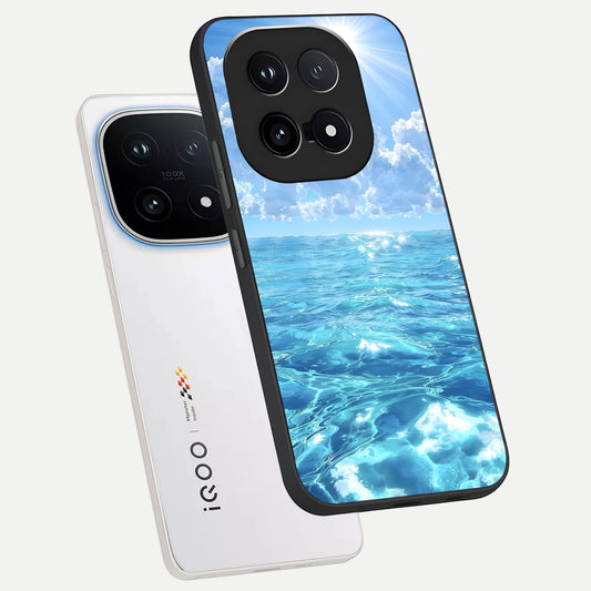 Endless Ocean Horizon phone case for iQOO 15 showing premium glass back cover with detailed artwork