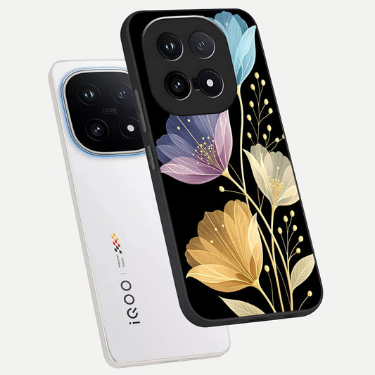 Flower Bloom Glow phone case for iQOO 15 showing premium glass back cover with detailed artwork