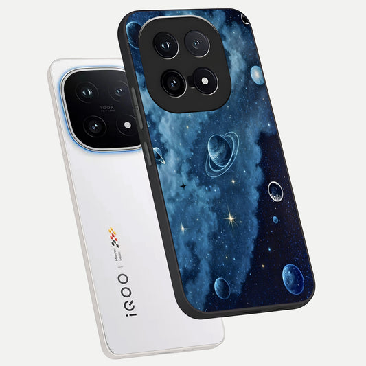 Galaxy Dream Space phone case for iQOO 15 showing premium glass back cover with detailed artwork
