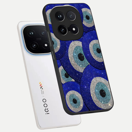 Galaxy Eye Flow phone case for iQOO 15 showing premium glass back cover with detailed artwork