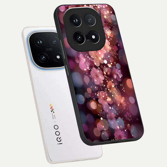 Glowing Petal Bliss phone case for iQOO 15 showing premium glass back cover with detailed artwork