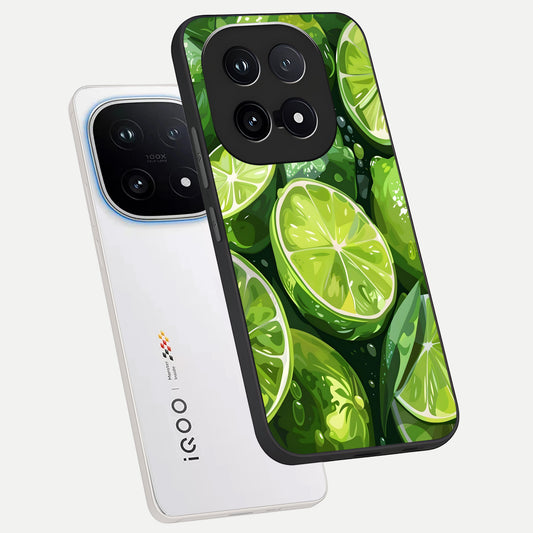 Green Kawasaki phone case for iQOO 15 showing premium glass back cover with detailed artwork