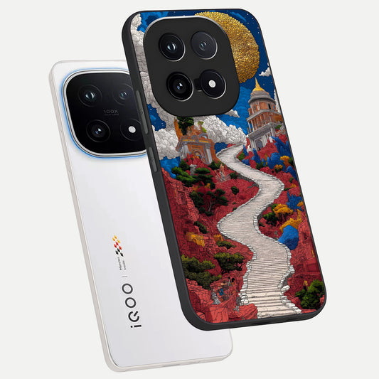Heavenly Moon Path phone case for iQOO 15 showing premium glass back cover with detailed artwork