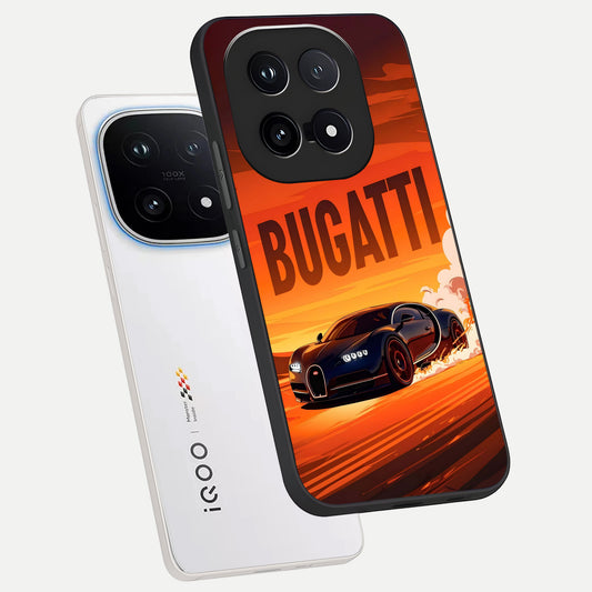 Inferno Bugatti Storm phone case for iQOO 15 showing premium glass back cover with detailed artwork
