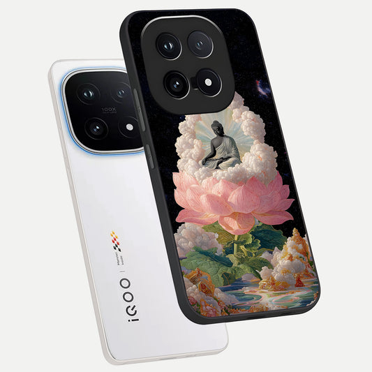 Lotus Divine Peace phone case for iQOO 15 showing premium glass back cover with detailed artwork