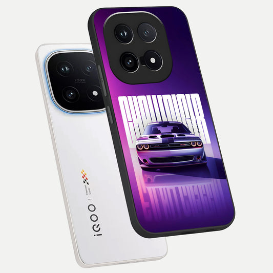 Midnight Muscle Ride phone case for iQOO 15 showing premium glass back cover with detailed artwork