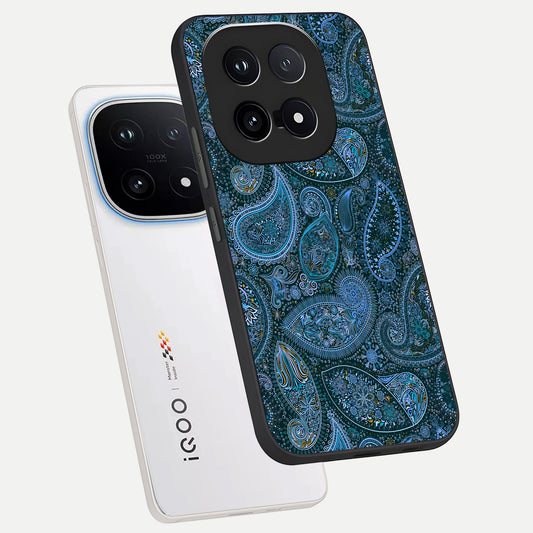 Midnight Paisley Glow phone case for iQOO 15 showing premium glass back cover with detailed artwork