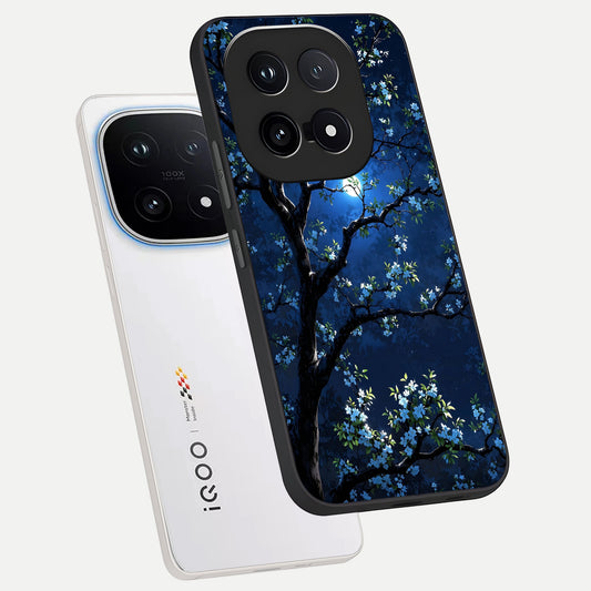 Mystic Floral Night phone case for iQOO 15 showing premium glass back cover with detailed artwork