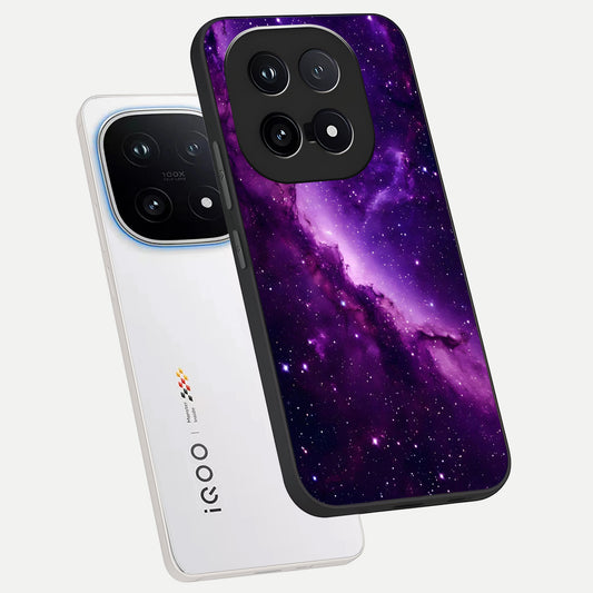 Purple Shade Sky phone case for iQOO 15 showing premium glass back cover with detailed artwork