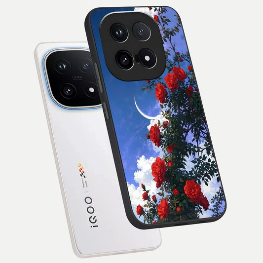 Rose Drift Flowers phone case for iQOO 15 showing premium glass back cover with detailed artwork