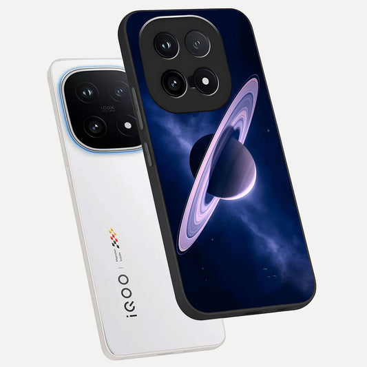 Saturn Ring Mystique phone case for iQOO 15 showing premium glass back cover with detailed artwork
