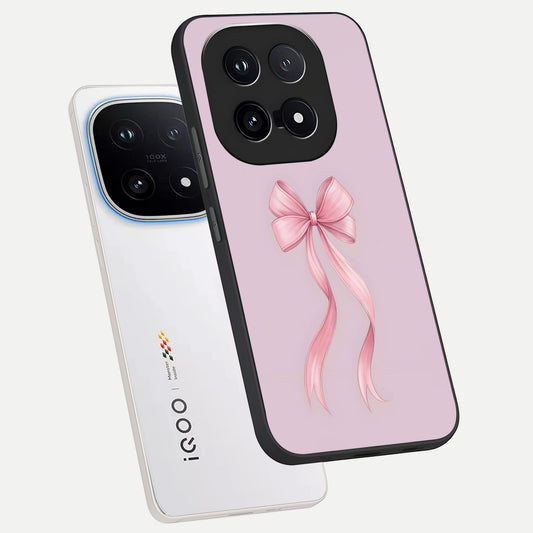 Soft Blush Bow phone case for iQOO 15 showing premium glass back cover with detailed artwork