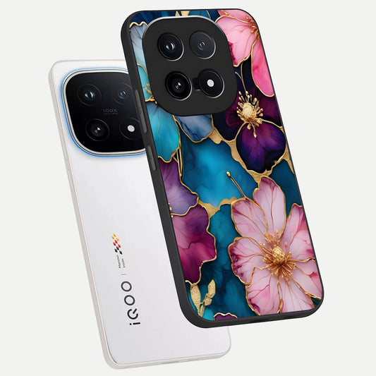 Sparkle Floral phone case for iQOO 15 showing premium glass back cover with detailed artwork