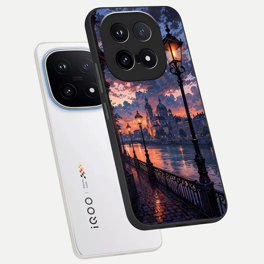 Twilight River Lights phone case for iQOO 15 showing premium glass back cover with detailed artwork