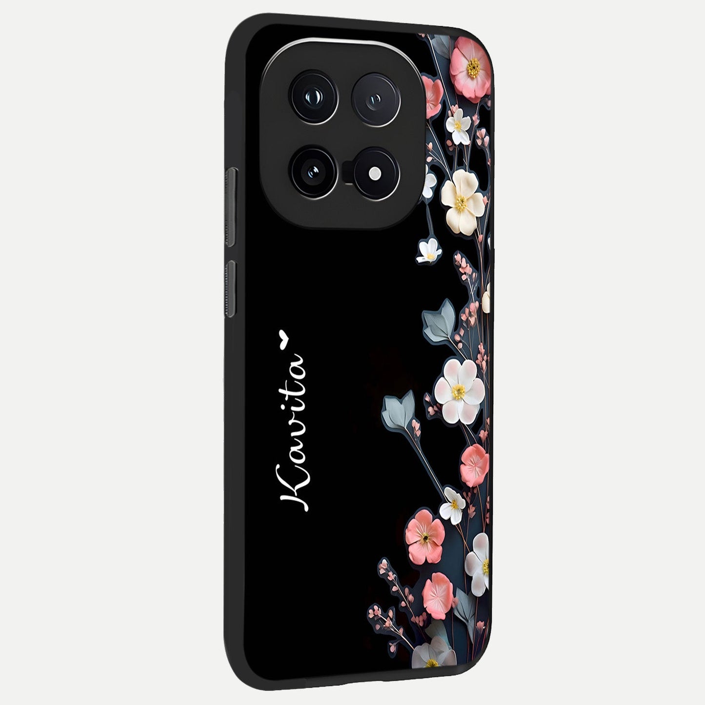 Black Elegance Floral Custom Name back cover for iQOO 15 slim fit glass case with vibrant aesthetic design