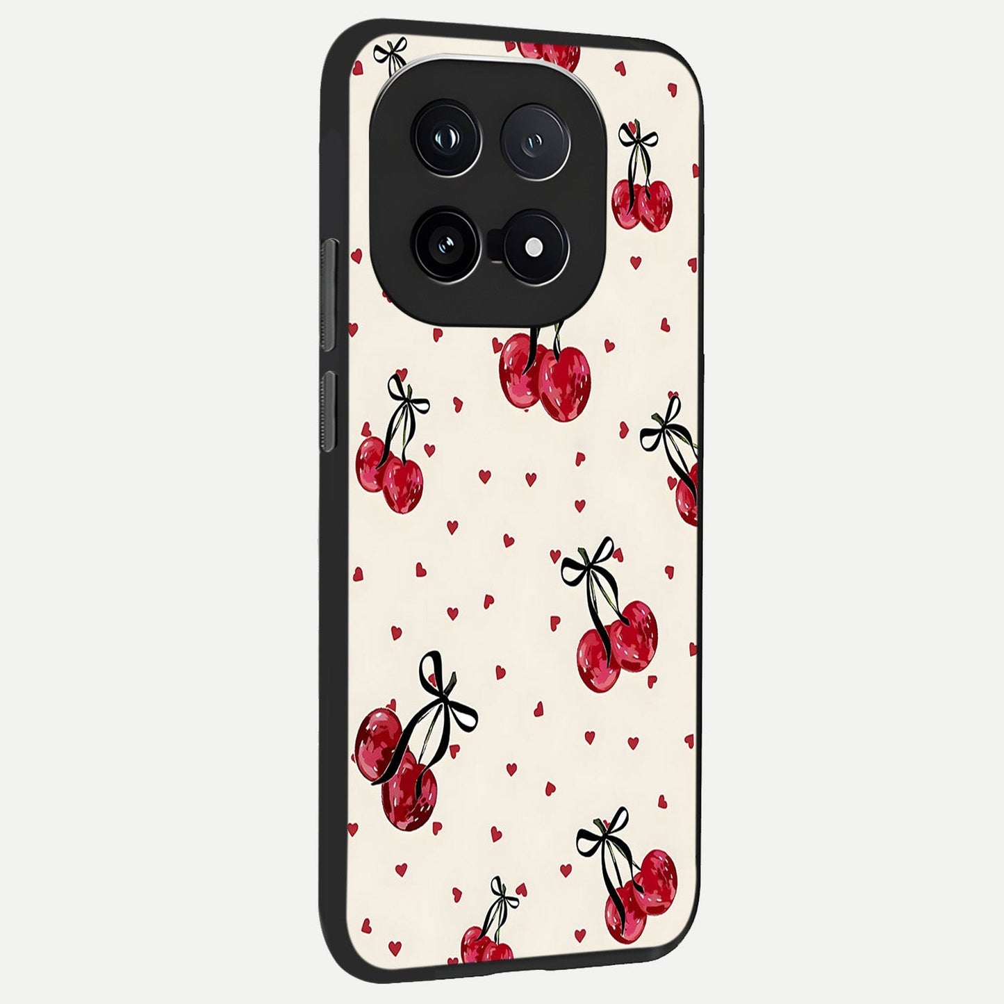 Cherry Heart Bow back cover for iQOO 15 slim fit glass case with vibrant aesthetic design