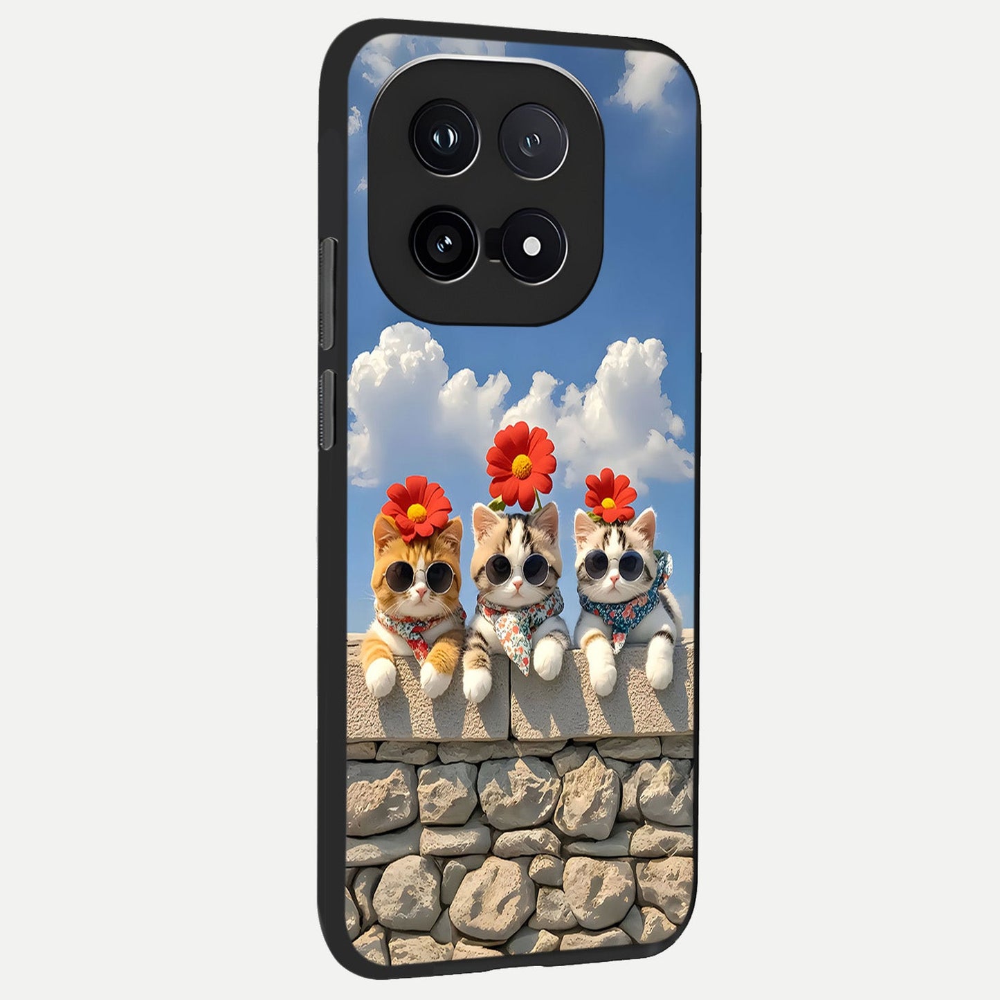 Floral Kitty Squad back cover for iQOO 15 slim fit glass case with vibrant aesthetic design