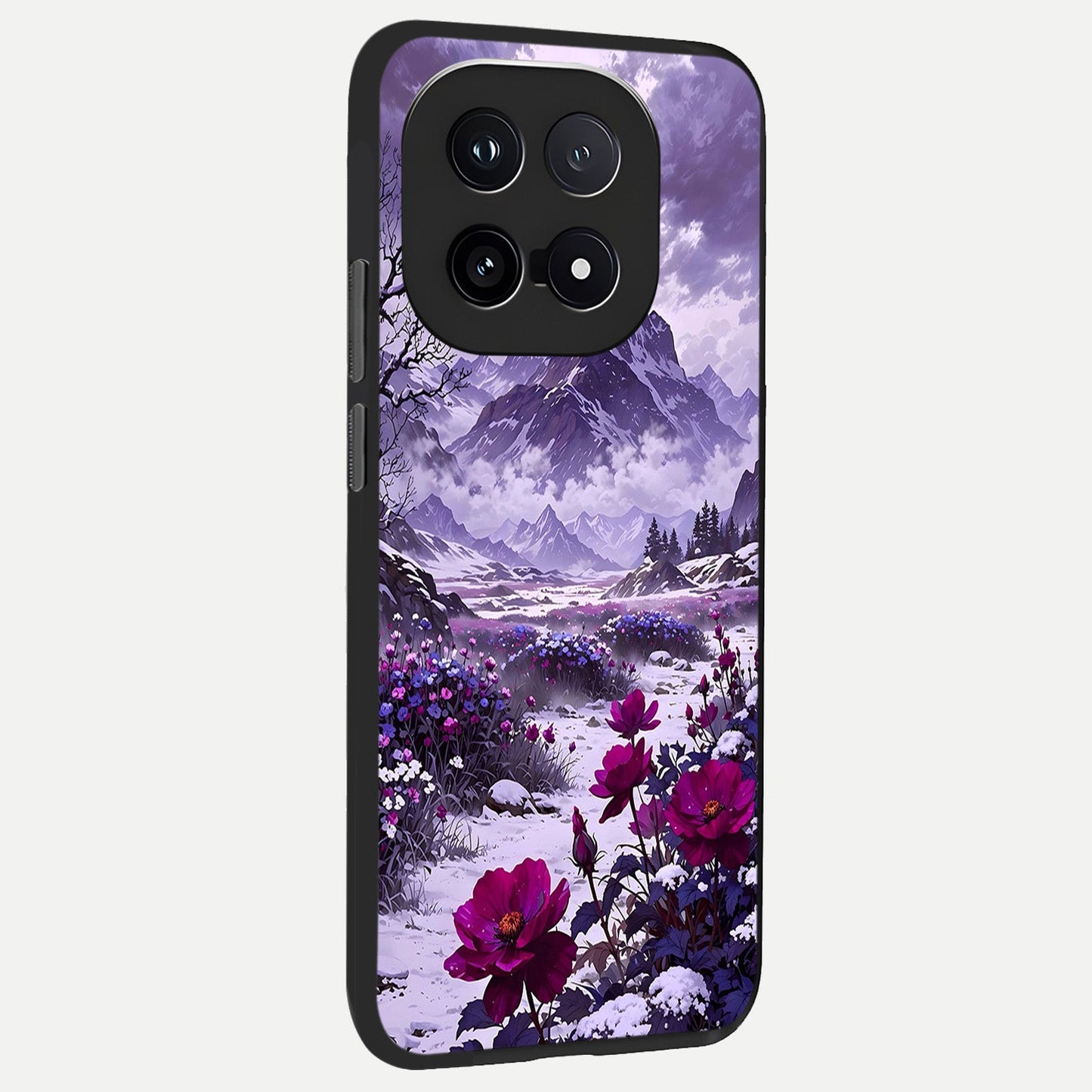 Flower Mountain View back cover for iQOO 15 slim fit glass case with vibrant aesthetic design