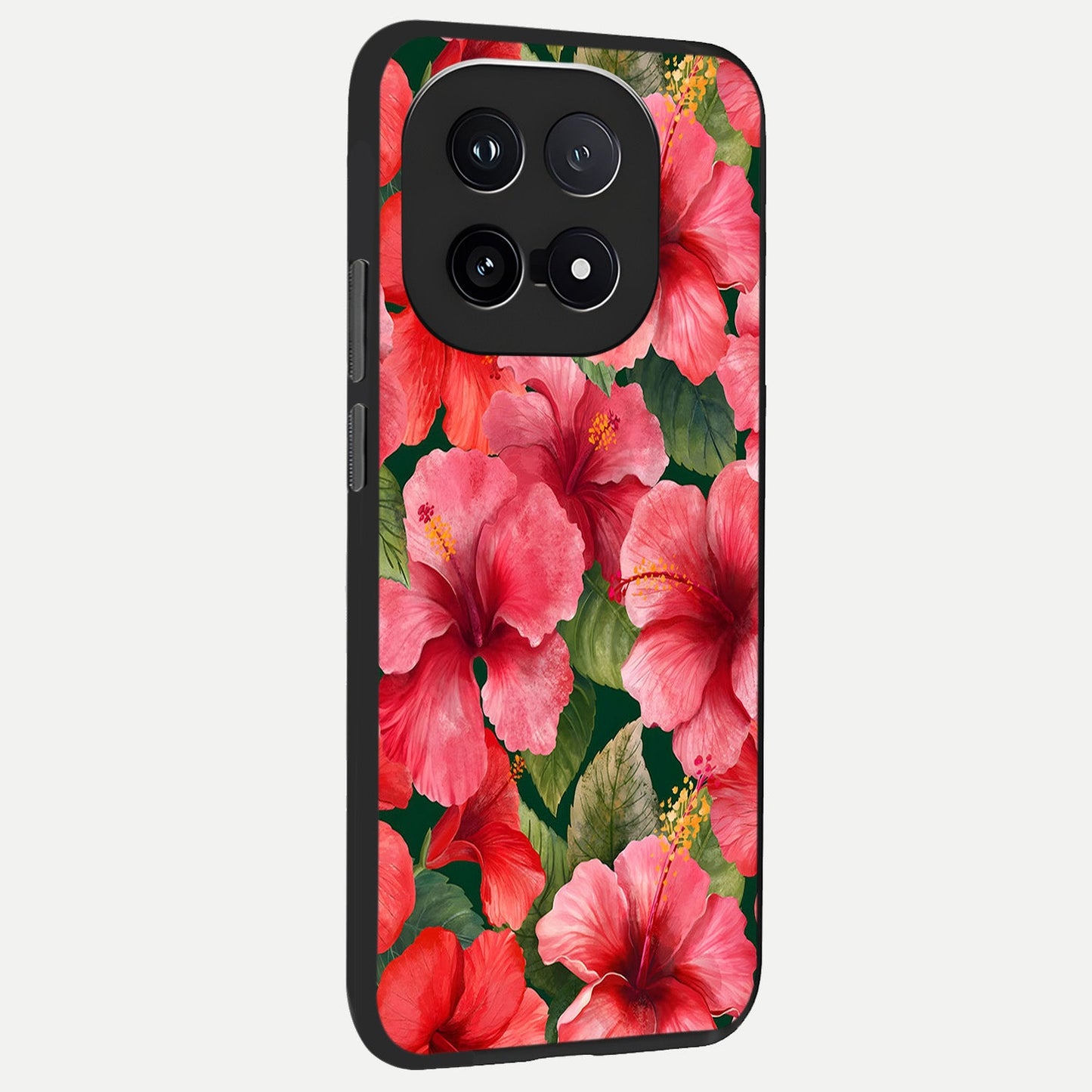 Hibiscus Pattern back cover for iQOO 15 slim fit glass case with vibrant aesthetic design