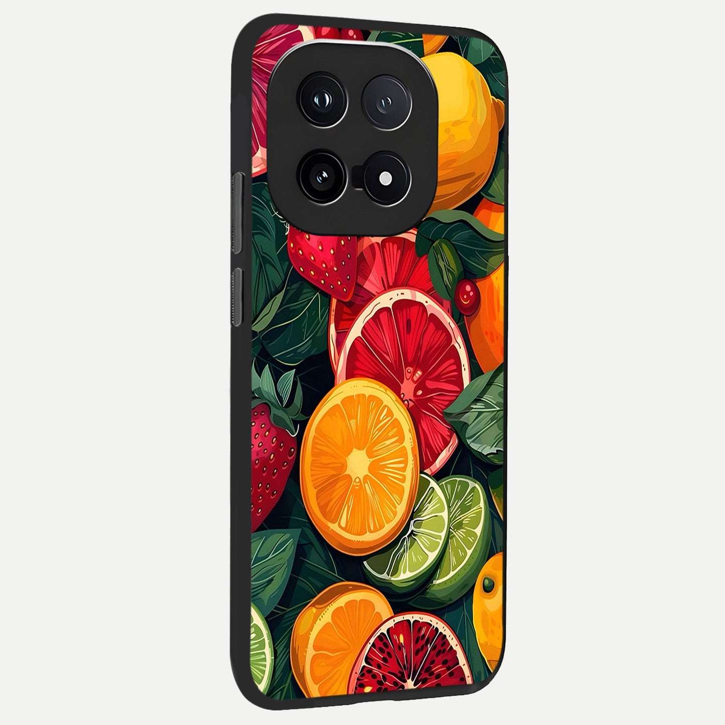 Multiple Fruits back cover for iQOO 15 slim fit glass case with vibrant aesthetic design