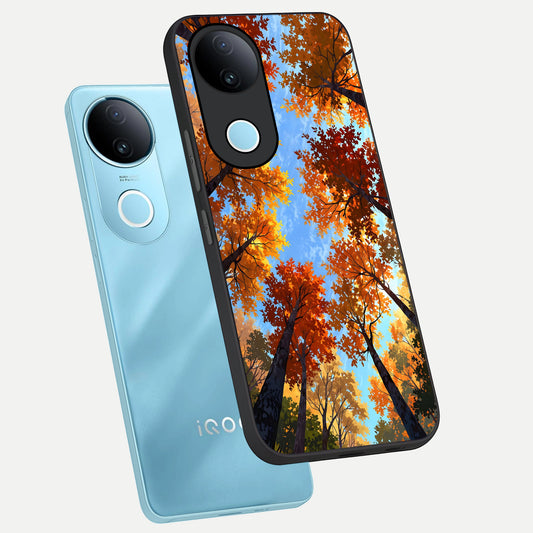 Autumn Sky Rise phone case for iQOO Z10R showing premium glass back cover with detailed artwork