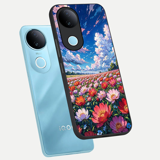 Blossom Sky Field phone case for iQOO Z10R showing premium glass back cover with detailed artwork