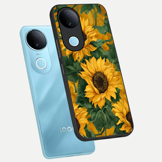 Bright Sunflower Bloom phone case for iQOO Z10R showing premium glass back cover with detailed artwork