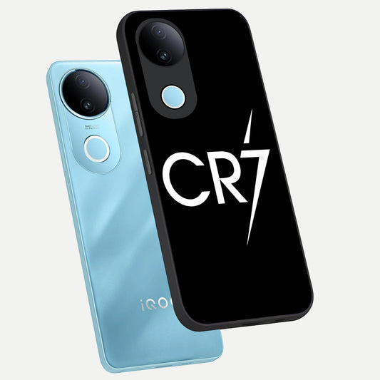 CR7 Elite Strike phone case for iQOO Z10R showing premium glass back cover with detailed artwork