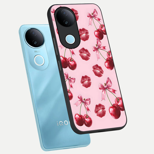 Cherry With Lips phone case for iQOO Z10R showing premium glass back cover with detailed artwork