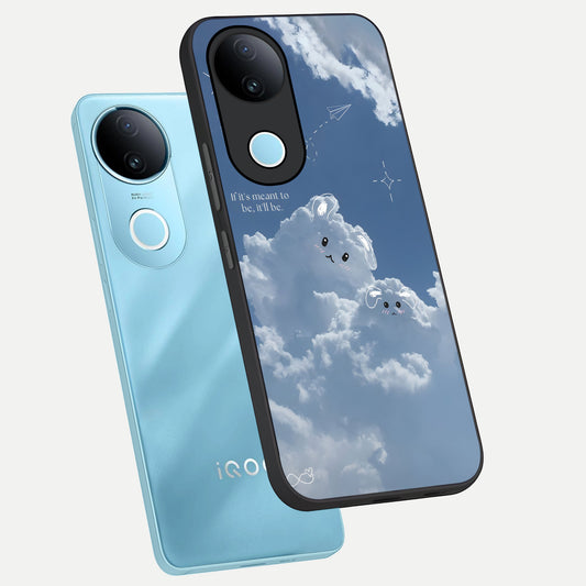 Cloud Bunny Dreams phone case for iQOO Z10R showing premium glass back cover with detailed artwork
