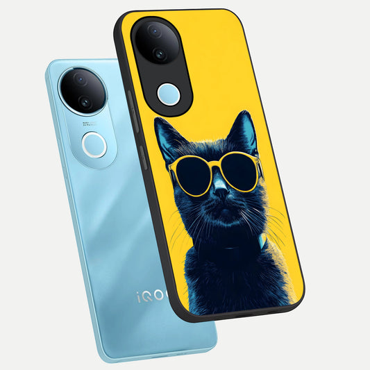 Cool Cat Vibes phone case for iQOO Z10R showing premium glass back cover with detailed artwork