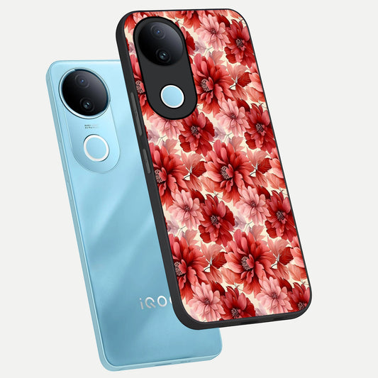 Crimson Love Petals phone case for iQOO Z10R showing premium glass back cover with detailed artwork