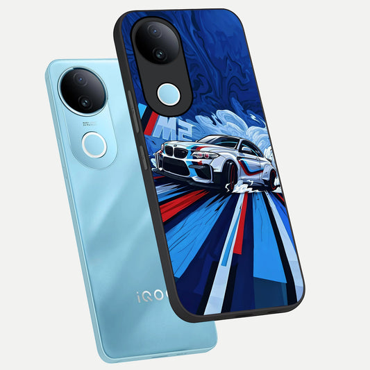 Drift Power Rush phone case for iQOO Z10R showing premium glass back cover with detailed artwork