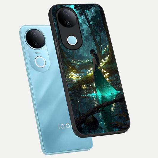 Enchanted Forest Glow phone case for iQOO Z10R showing premium glass back cover with detailed artwork
