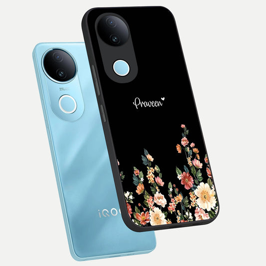 Floral Design Personalized Custom Name phone case for iQOO Z10R showing premium glass back cover with detailed artwork