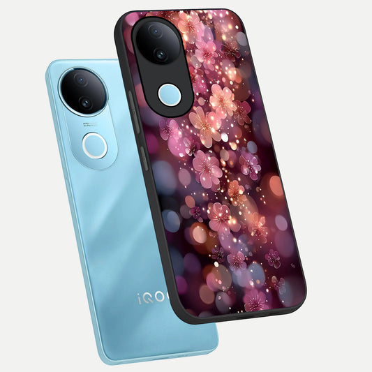 Glowing Petal Bliss phone case for iQOO Z10R showing premium glass back cover with detailed artwork