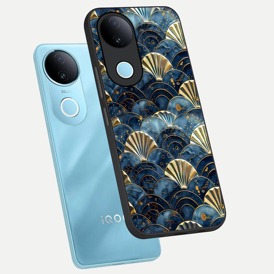 Golden Wave Luxe phone case for iQOO Z10R showing premium glass back cover with detailed artwork