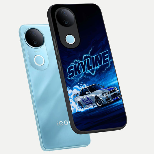 Neon Drift Beast phone case for iQOO Z10R showing premium glass back cover with detailed artwork